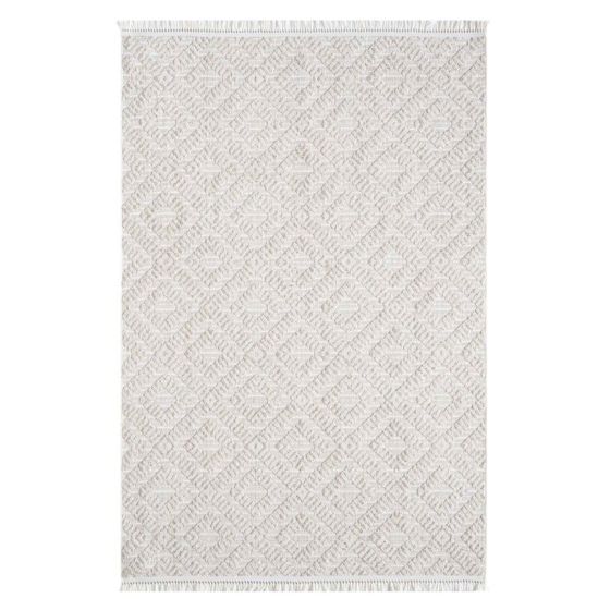 Tapis uni effet laine géométrique beige TANGER 27