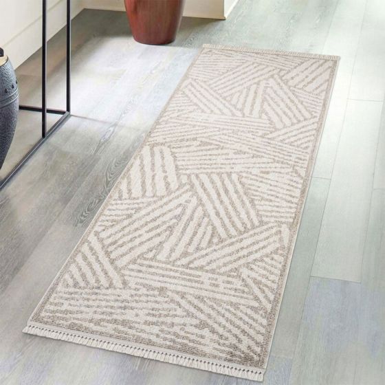 Tapis uni effet laine géométrique beige TANGER 61