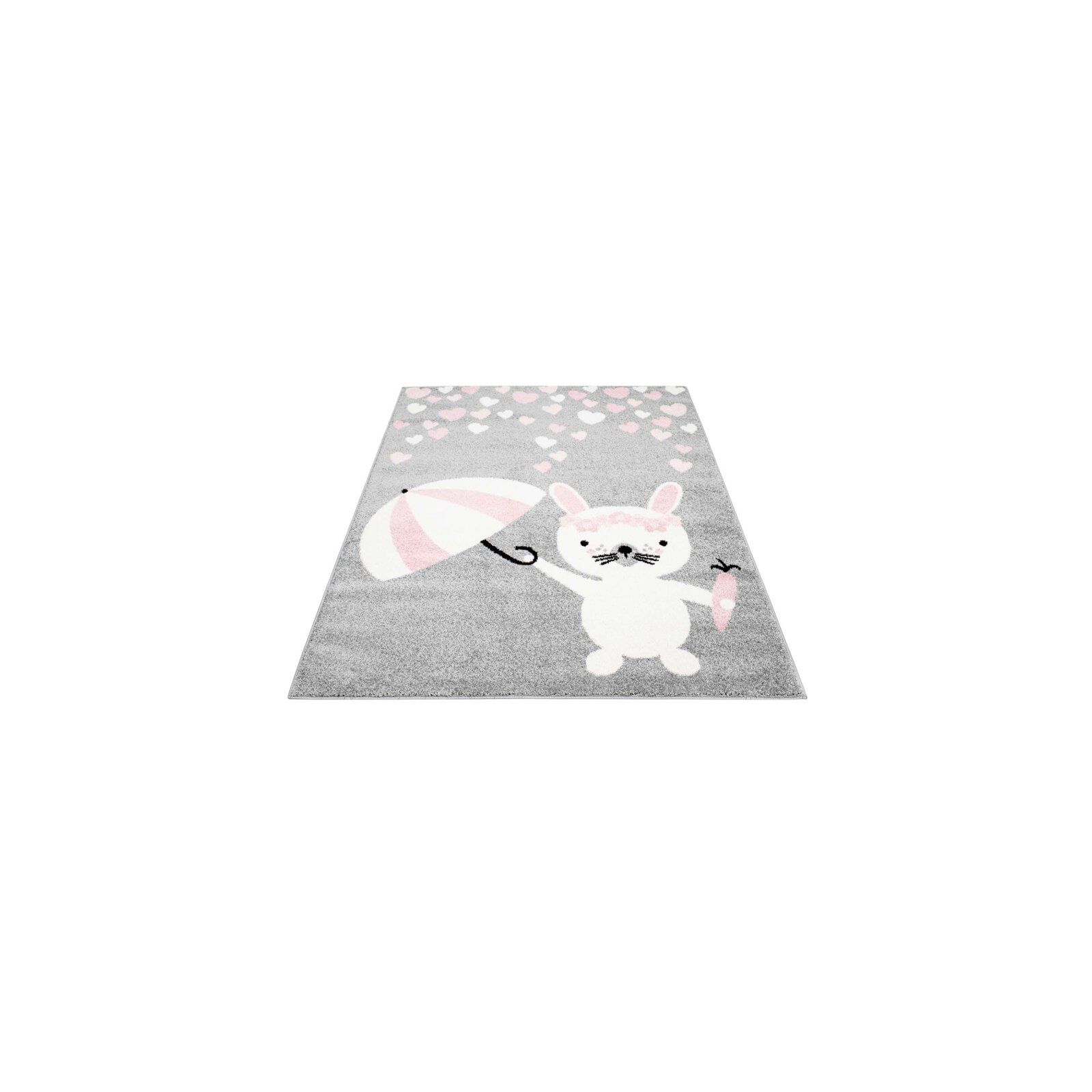 Tapis enfant Bubble lapin gris rose