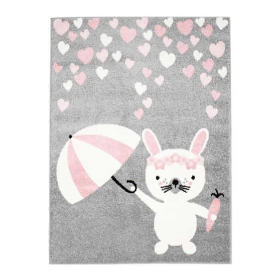 Tapis enfant lapin gris rose - BUBBLE kids