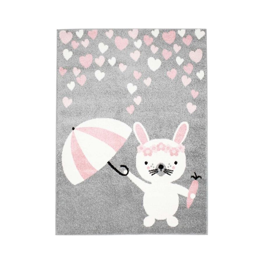 Tapis enfant Bubble lapin gris rose