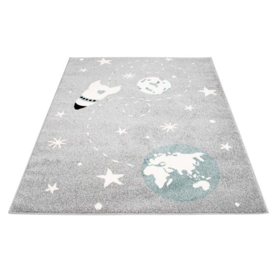 Tapis enfant Bubble galaxie gris bleu