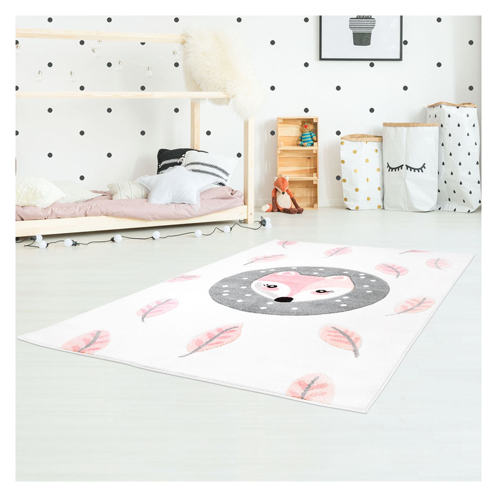 Tapis enfant Bueno renard blanc rose