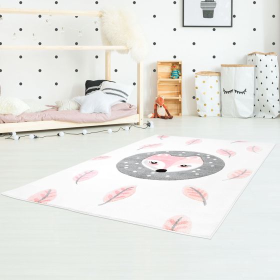 Tapis enfant Bueno renard blanc rose